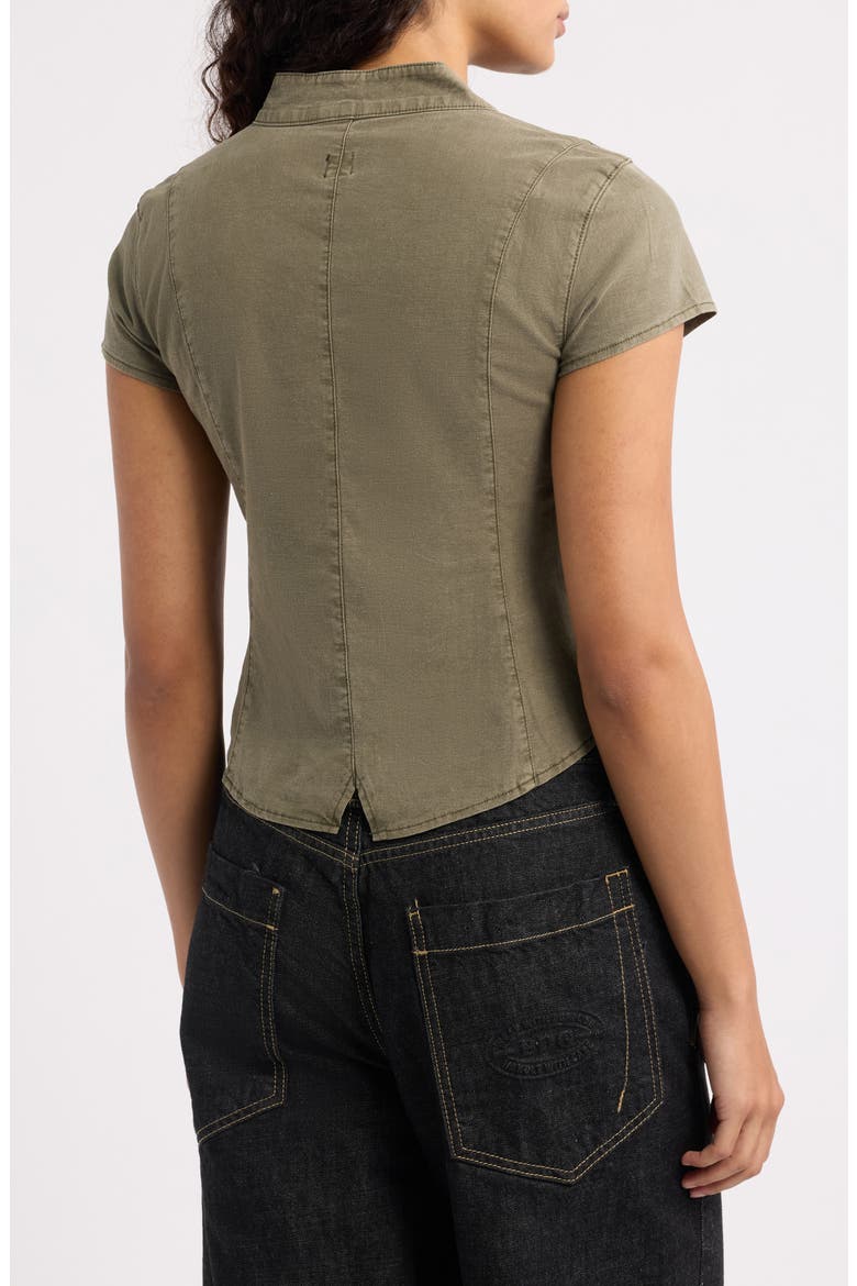 Milo Military Button Trim Linen Blend Crop Top, Alternate, color, KHAKI