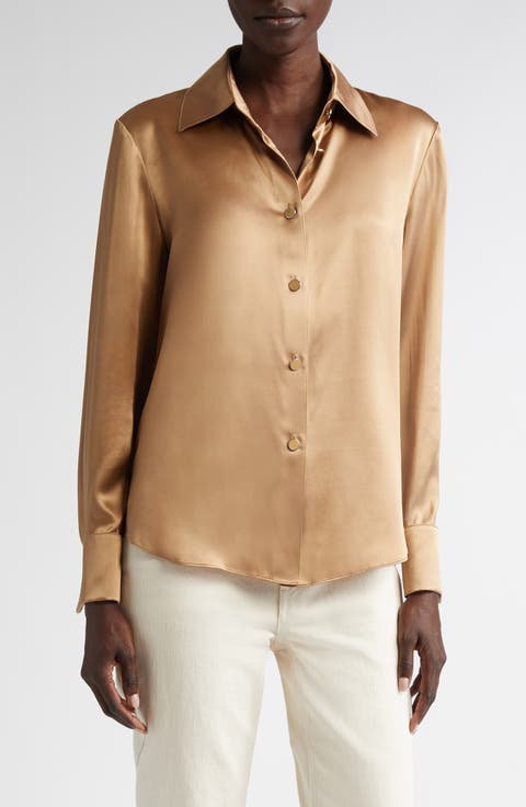 Silk Charmeuse Button-Up Shirt