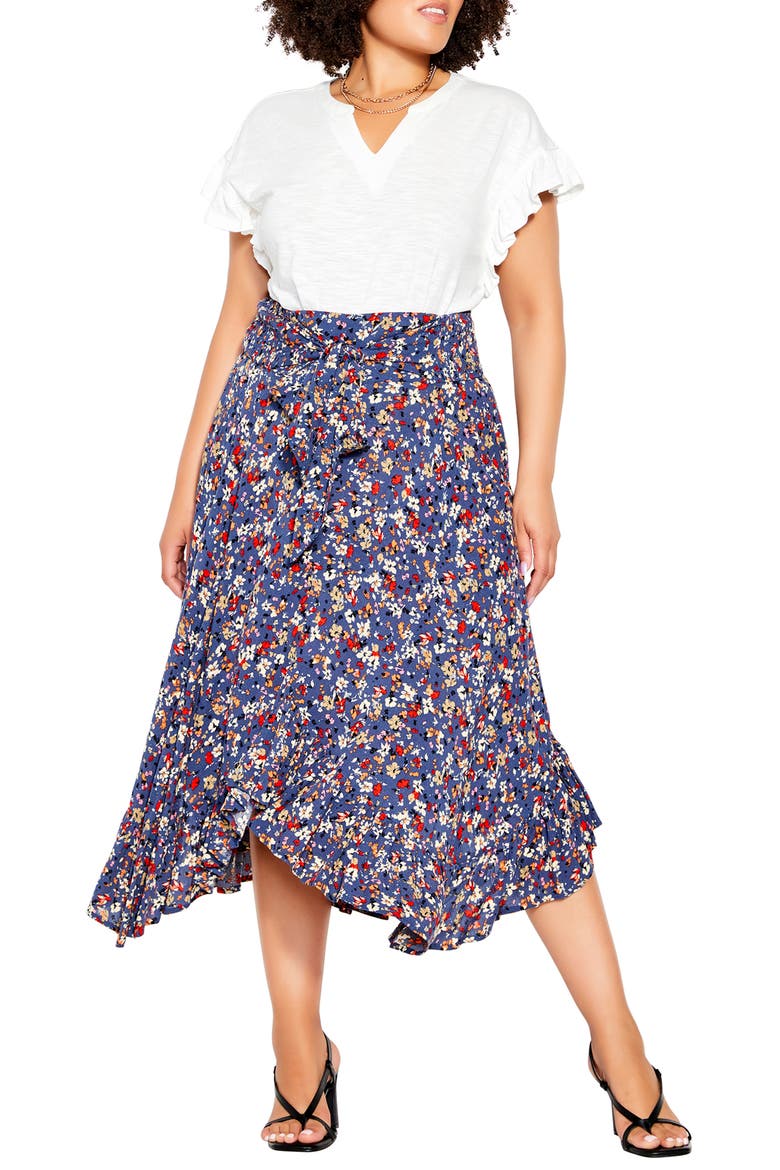 Floral Ruffle Skirt, Alternate, color, DENIM FLORAL