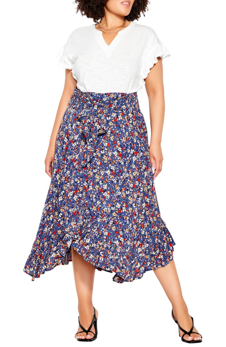 City Chic Floral Ruffle Skirt, Alternate, color, 