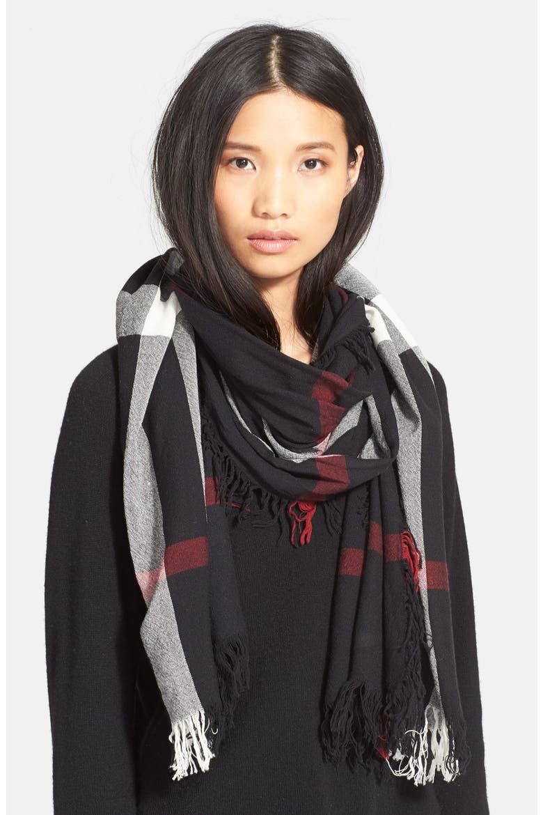 Check Merino Wool Scarf (Nordstrom Exclusive), Main, color, BLACK