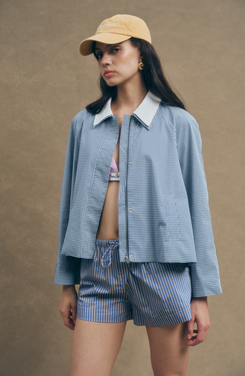 MAUDE CLUB Milton Cotton Gingham Jacket, Alternate, color, Navy Plaid