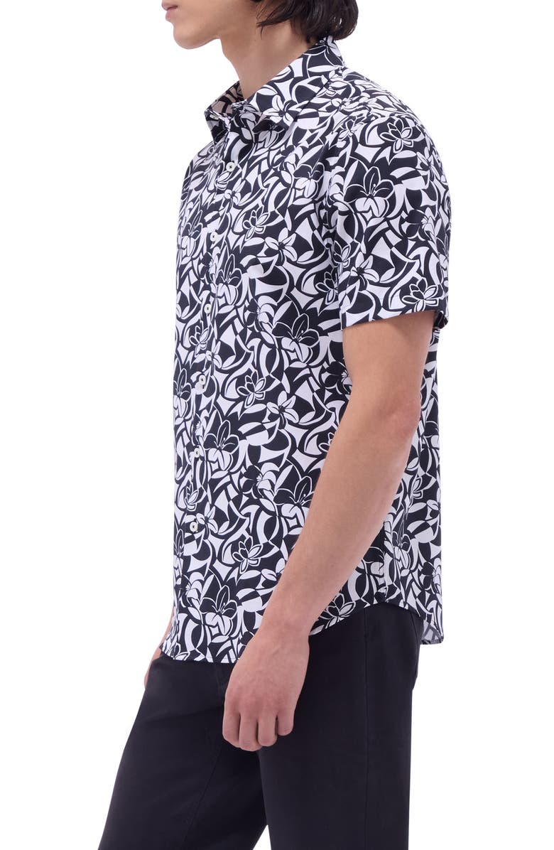 Bugatchi Orson Floral Short Sleeve Stretch Cotton Button-Up Shirt, Alternate, color, Black