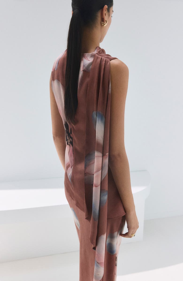 MANGO Floral Print Drape Sleeveless Top, Alternate, color, Pastel Pink