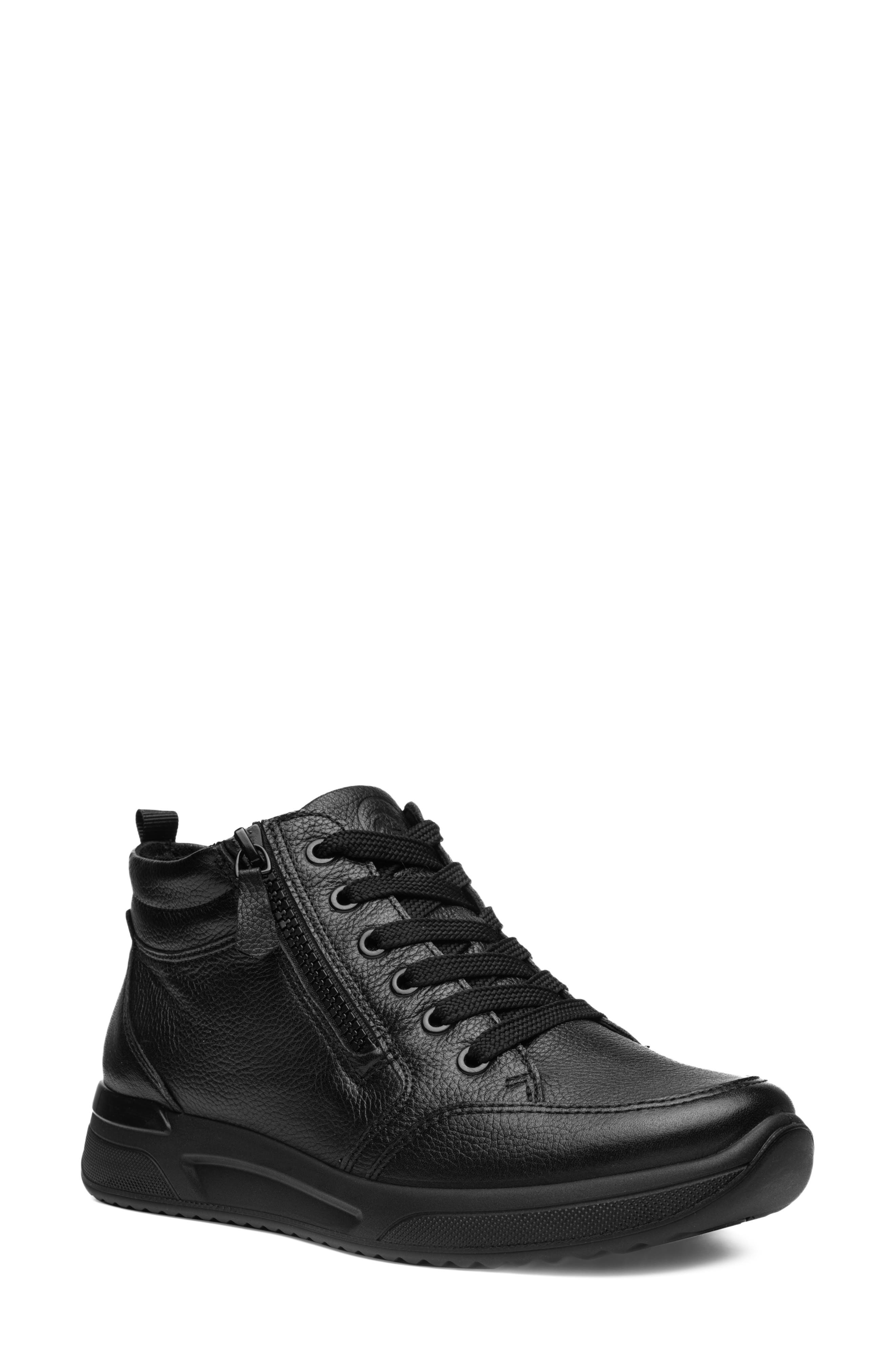 Val Leather Sneaker, Main, color, BLACK