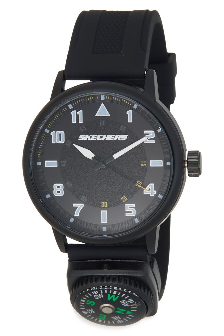 Sets Analog Silicone Strap Watch with Compass, Main, color, BLACK