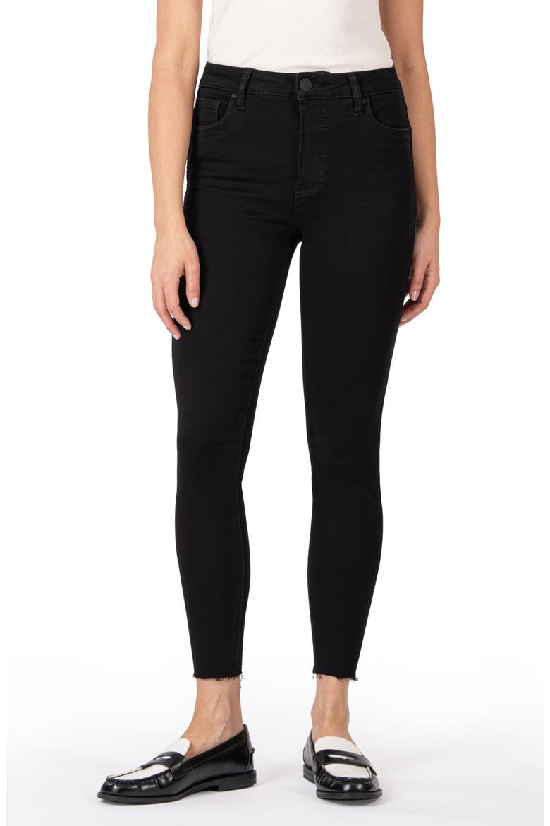 Donna High Waist Fray Hem Ankle Skinny Jeans, Main, color, BLACK