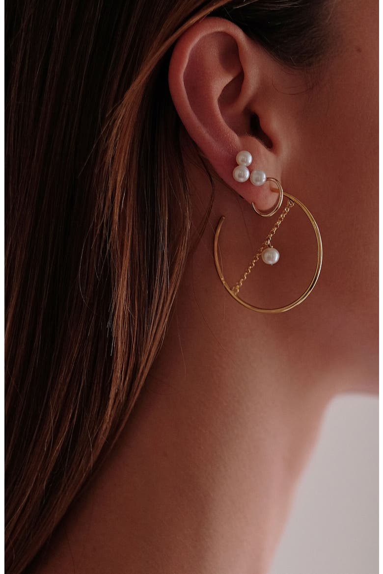Selene Freshwater Pearl Hoop Earrings, Alternate, color, GOLD PLATED STERLING SILVER