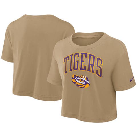 Women's Nike Tan LSU Tigers Power Pursuit Athletic Prep Arch Performance Cropped T-Shirt