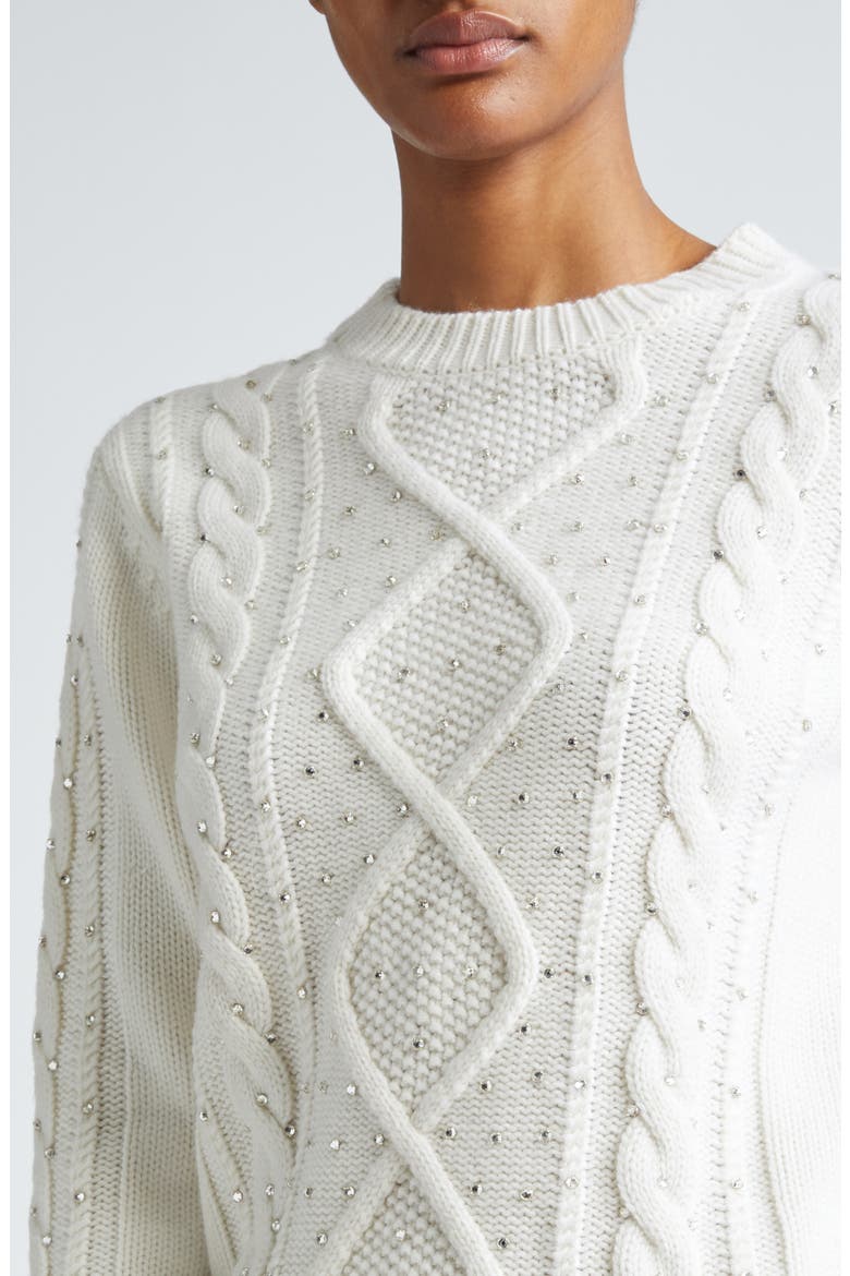 Onde Embellished Cable Stitch Wool & Cashmere Sweater, Alternate, color, WHITE