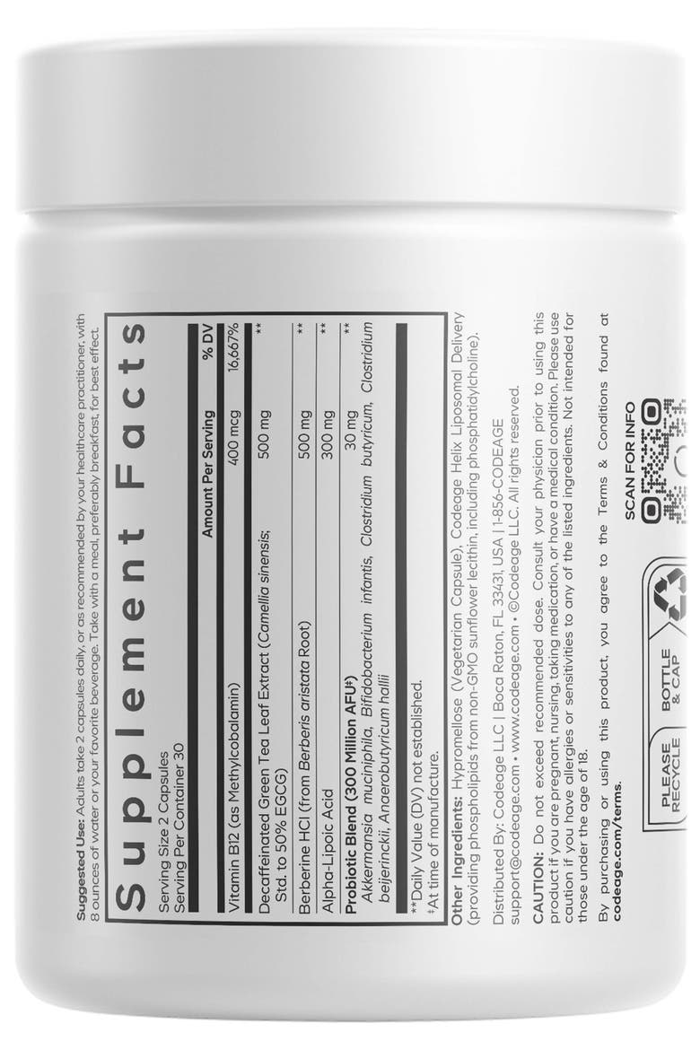 M-Burn Optimized Decaf Green Tea, Berberine, ALA & Probiotics Supplement, Alternate, color, White