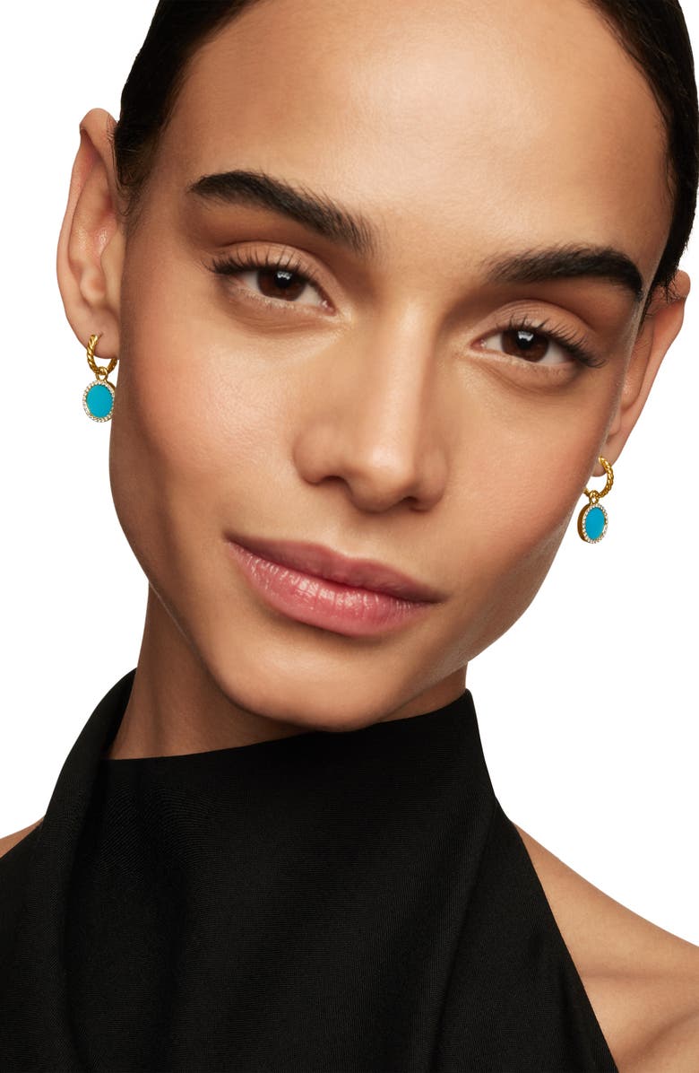 David Yurman Petite DY Elements<sup>®</sup> Drop Earrings in 18K Yellow Gold with Turquoise and Pavé Diamonds, Alternate, color,