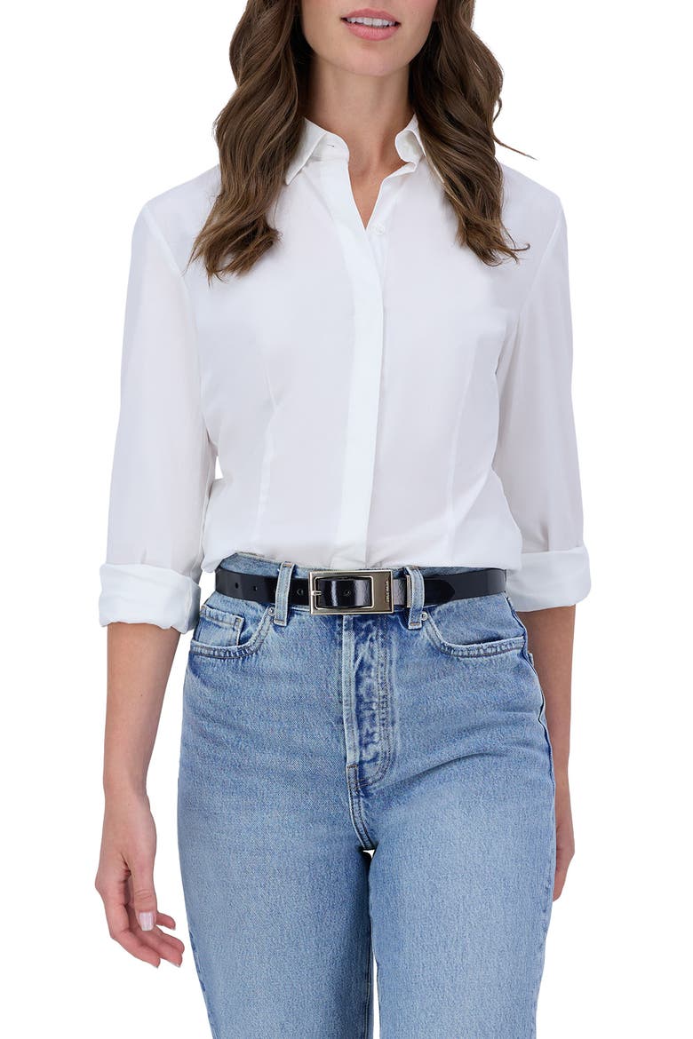Elongated Buckle Leather Belt, Alternate, color, BLACK
