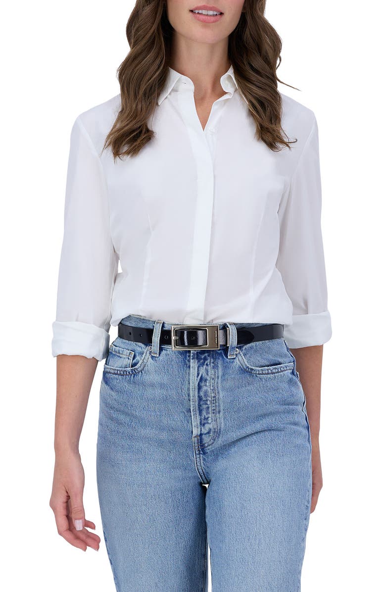 Cole Haan Elongated Buckle Leather Belt, Alternate, color, Black