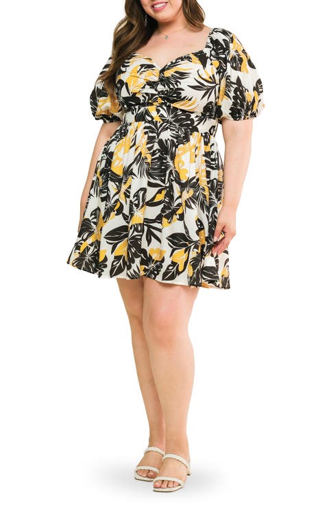 Ruched Puff Sleeve Minidress (Plus)