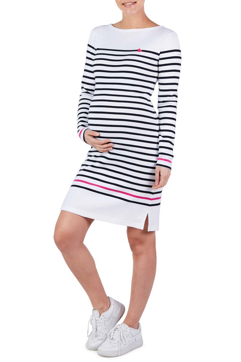 x Armor Lux C'est La Vie Quimper Long Sleeve Maternity Dress, Main, color, WHITE/ MARINE