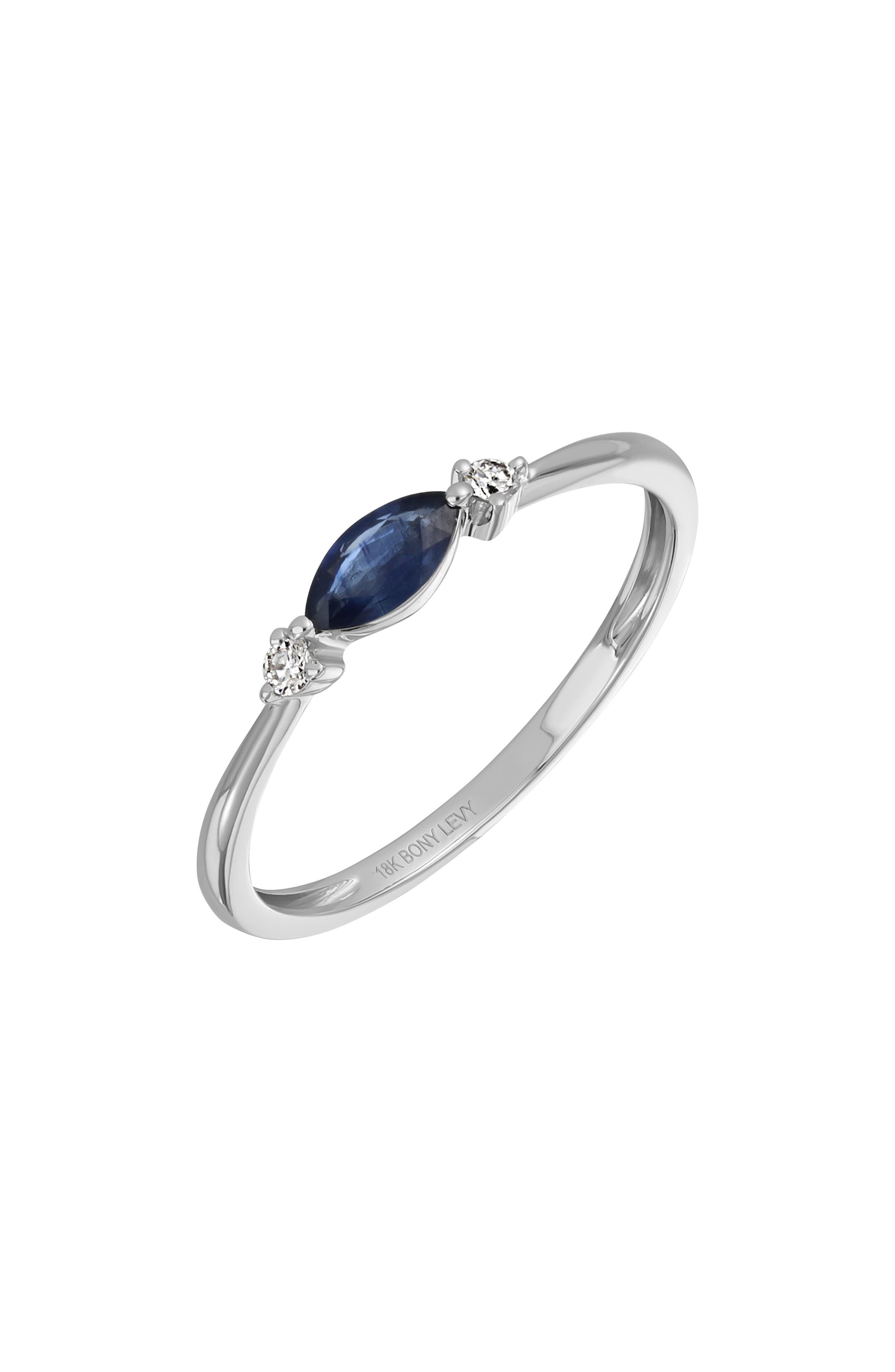 Bony Levy El Mar 18K White Gold Diamond & Sapphire Stackable Ring - 0.09ctw