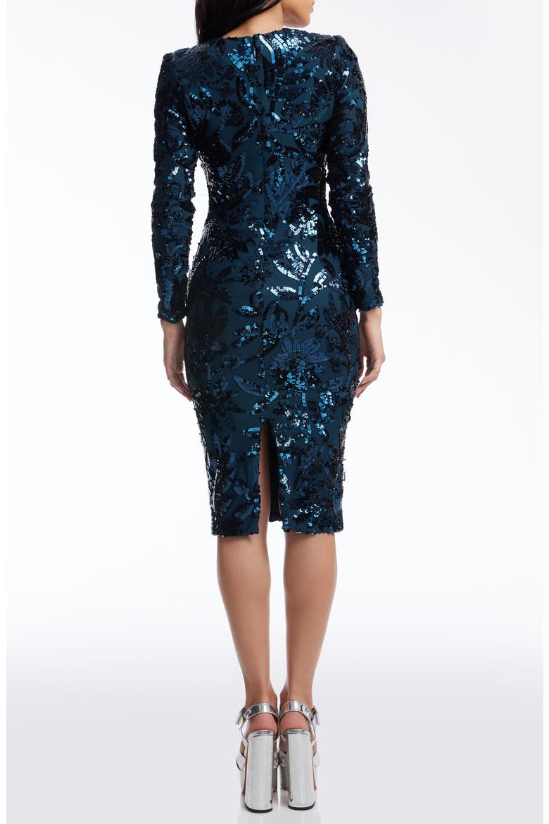 Emmalyn Floral Sequin Long Sleeve Body-Con Cocktail Dress, Alternate, color, DEEP TEAL