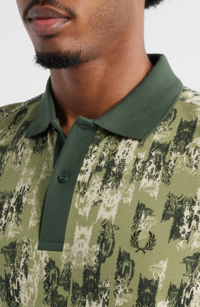 Fred Perry Abstract Print Piqué Polo, Alternate, color, Olive Mint