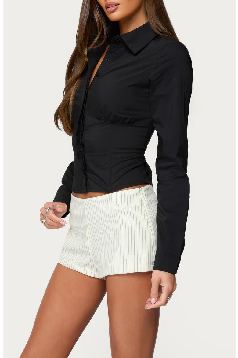Amelia Lace-Up Button-Up Shirt, Alternate, color, BLACK