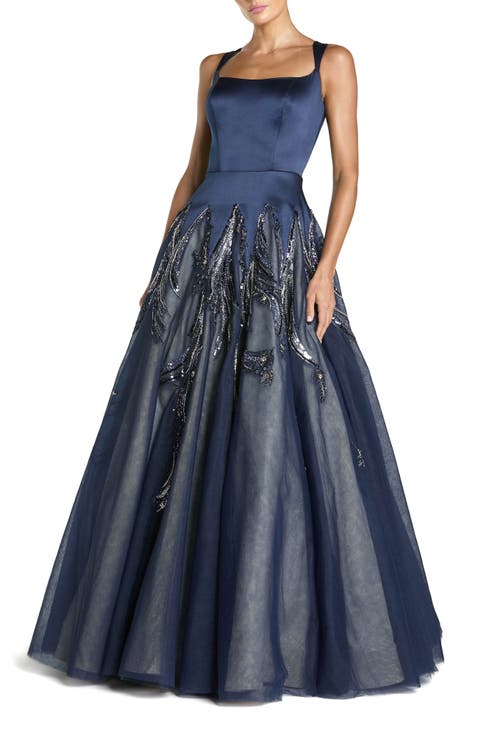 Embellished Satin Ball Gown With Tulle Skirt