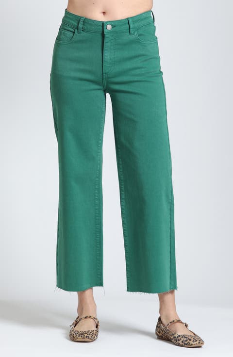 Crop Raw Hem Wide Leg Jeans
