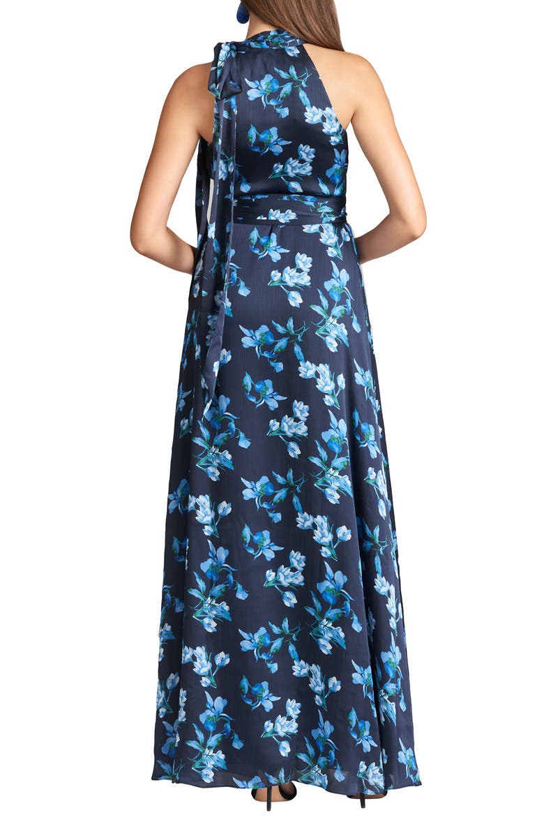Kayla Floral Crinkle Georgette Halter Gown, Alternate, color, NIGHT SKY VENETIAN PETAL
