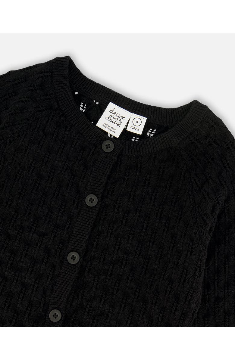 Deux par Deux Girl's Pointelle Knit Cardigan Sweater Black, Alternate, color, 