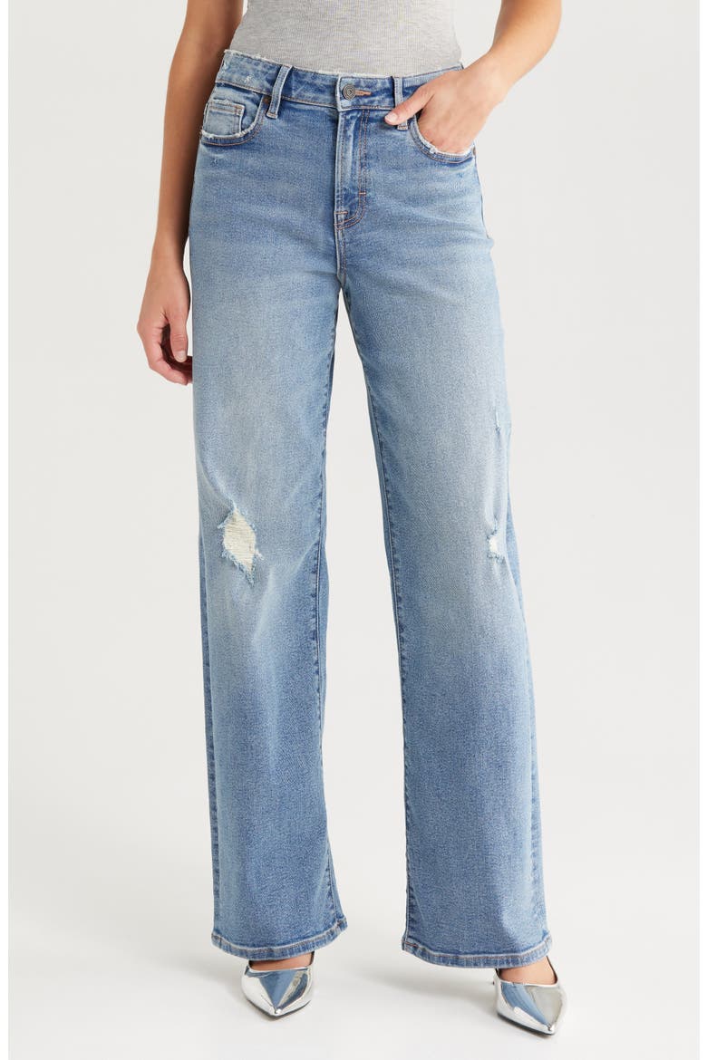 Grinded Distressed High Waist Straight Leg Dad Jeans, Main, color, MEDIUM WASH