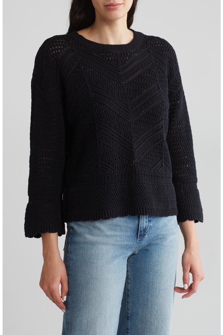Eliana Openwork Sweater, Main, color, BLACK