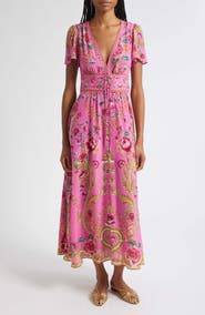 Camilla Floral V-Neck Silk Midi Dress