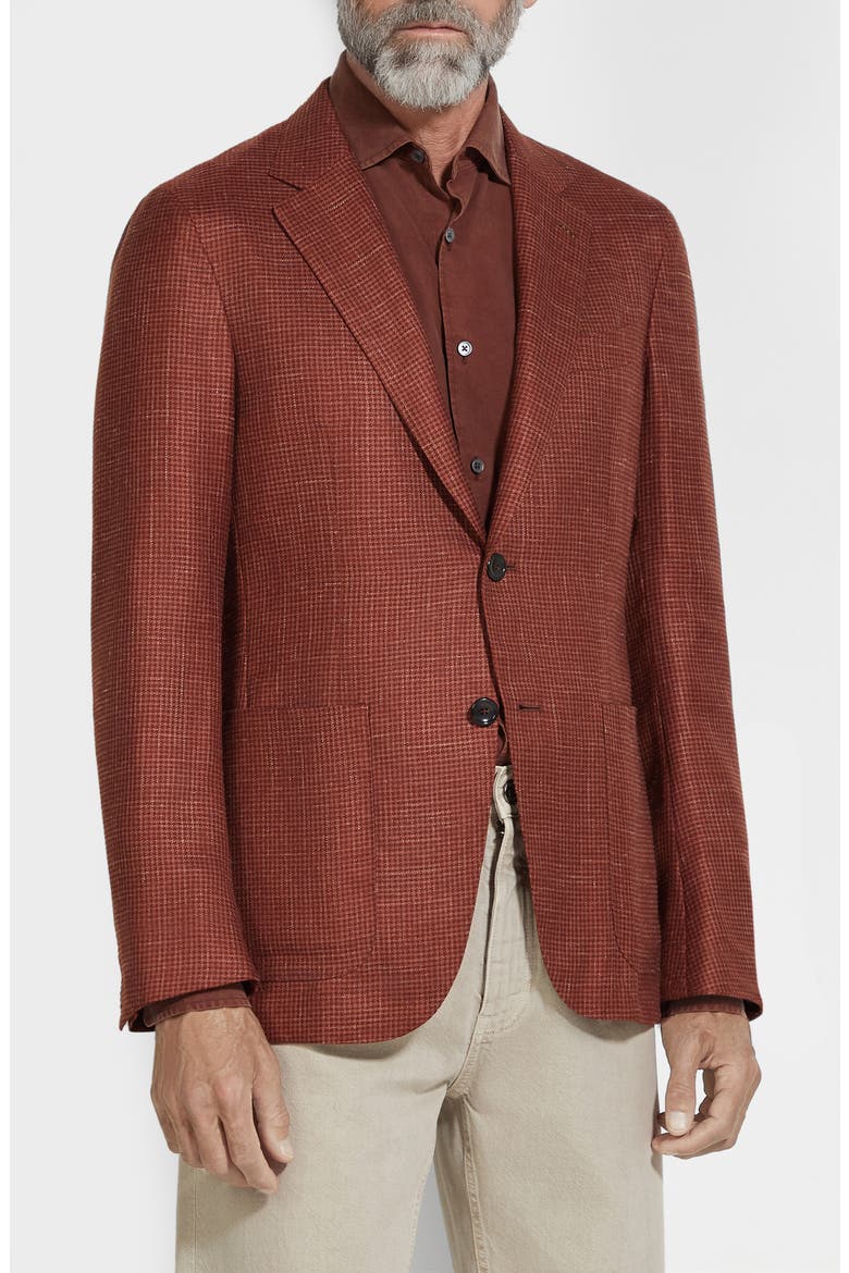 Houndstooth Cashmere, Silk & Linen Cardigan Jacket, Main, color, BROWN
