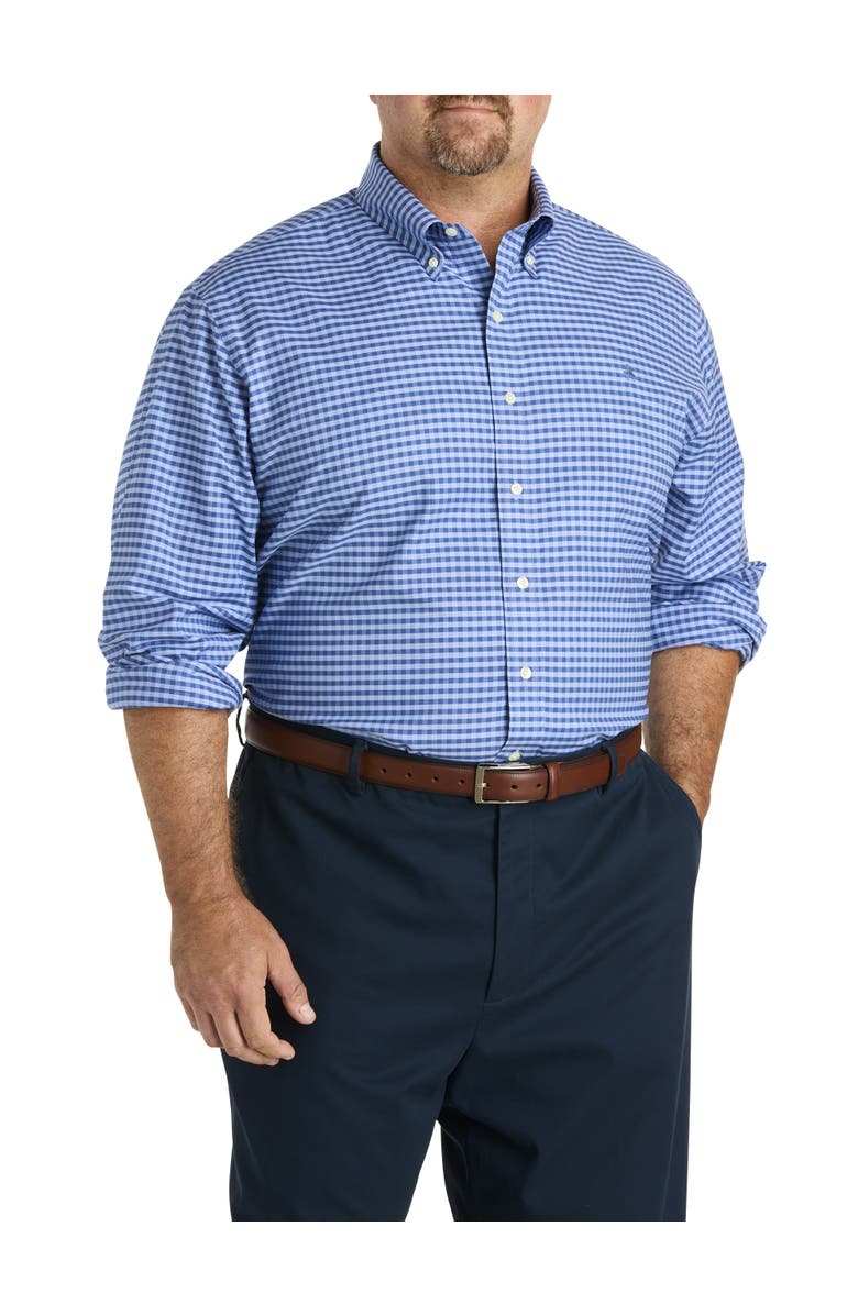 Brooks Brothers Big & Tall Non-Iron Gingham Sport Shirt, Main, color, Navy Blue