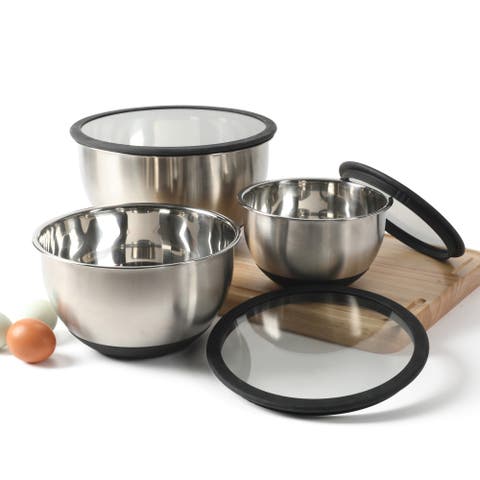 Orbit 3-Piece Stainless Steel Mixing Bowl Set with Glass Lids