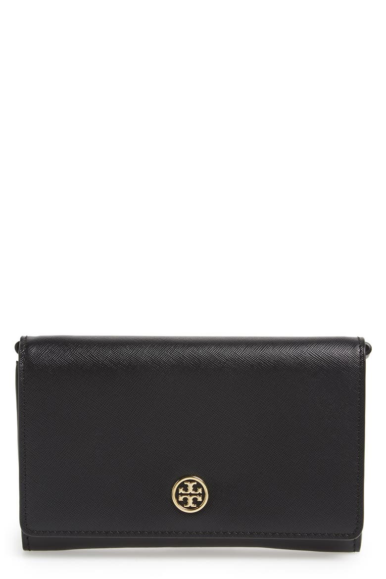 'Robinson' Leather Wallet on a Chain, Main, color, BLACK
