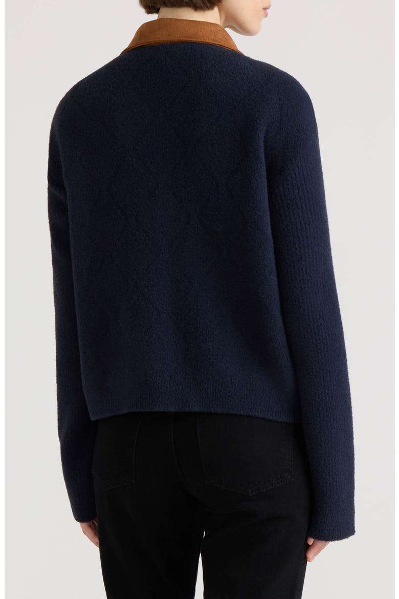 Quilted Stitch Sweater Jacket with Faux Suede Collar, Alternate, color, DARK NAVY