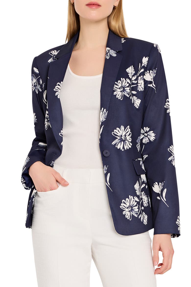 Floral One Button Blazer, Main, color, NAVY IVORY
