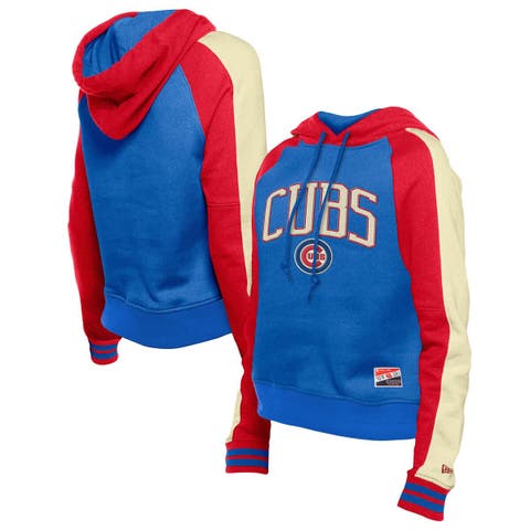 Women's New Era  Royal Chicago Cubs Cooperstown Collection Cropped Raglan Pullover Hoodie