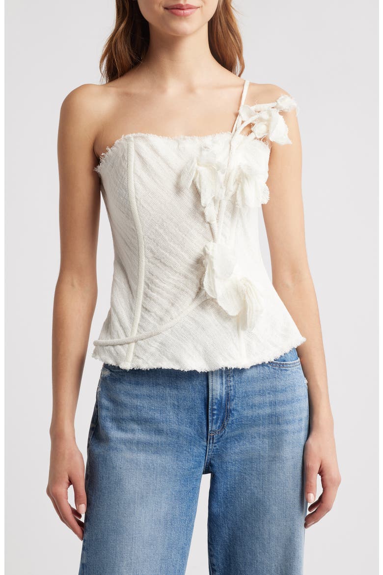 Namid Floral Appliqué One-Shoulder Linen Blend Top, Main, color, WHITE