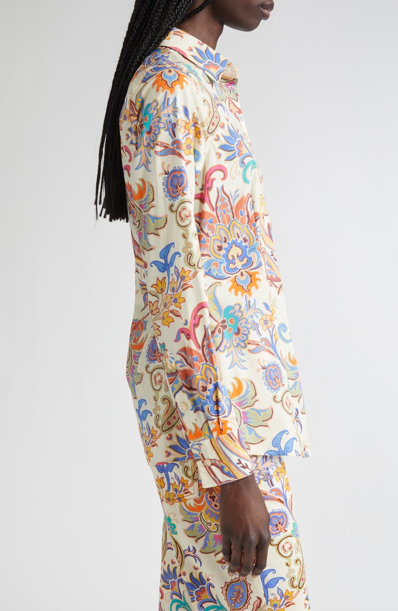 Etro Floral Paisley Stretch Poplin Button-Up Shirt, Alternate, color, Stampa F.do Bianco