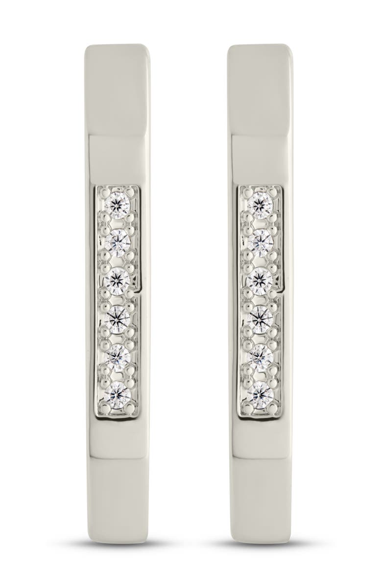 Sterling Forever Aria Geometric CZ Hoop Earrings, Alternate, color, Silver