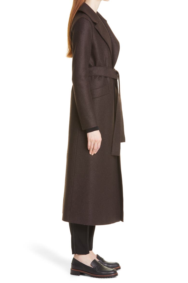 Long Pressed Wool Wrap Coat, Alternate, color, DARK BROWN