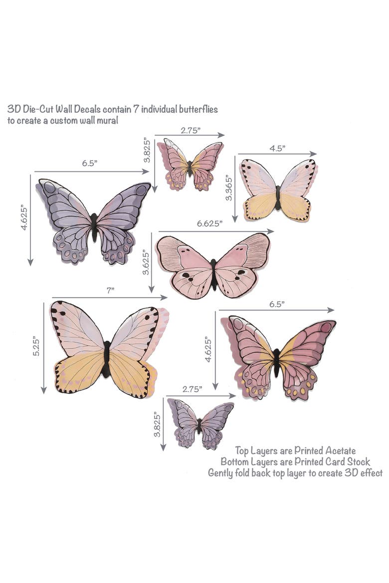 Butterfly Dreams 3-Dimensional Wings Colorful Wall Decals/Stickers, Alternate, color, Multicolor