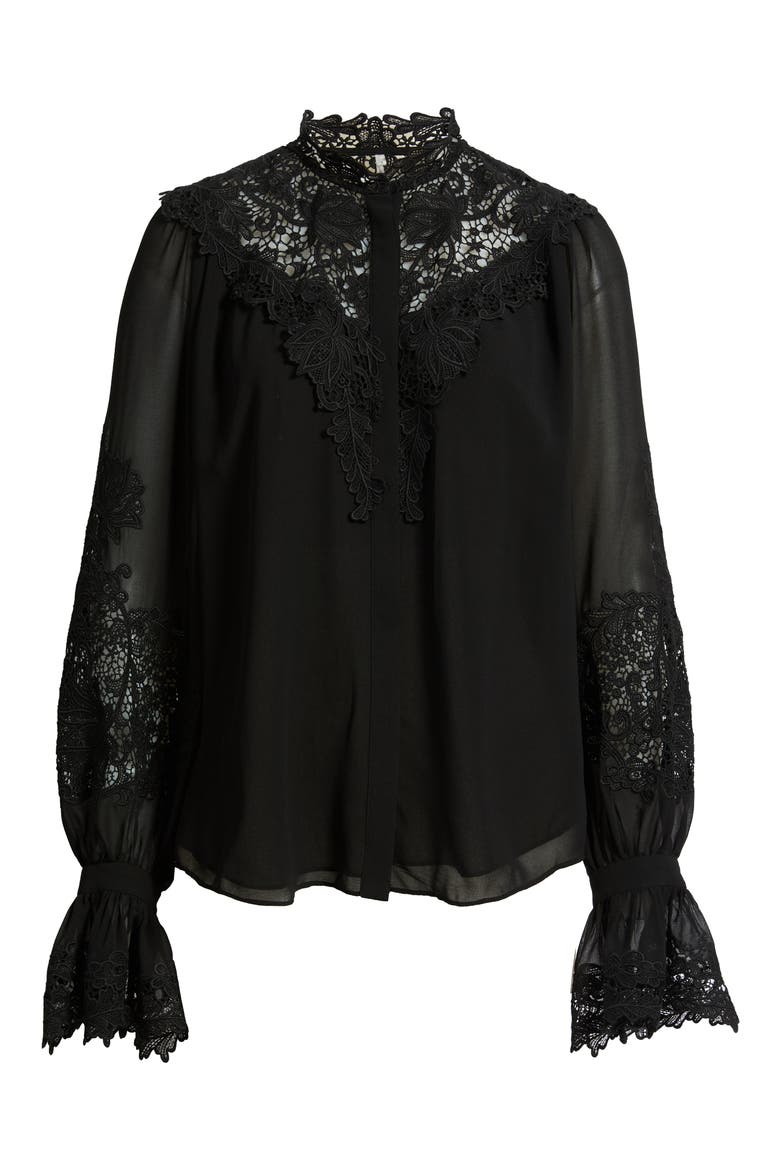 West Lace Detailed Balloon Sleeve Shirt, Alternate, color, BLACK