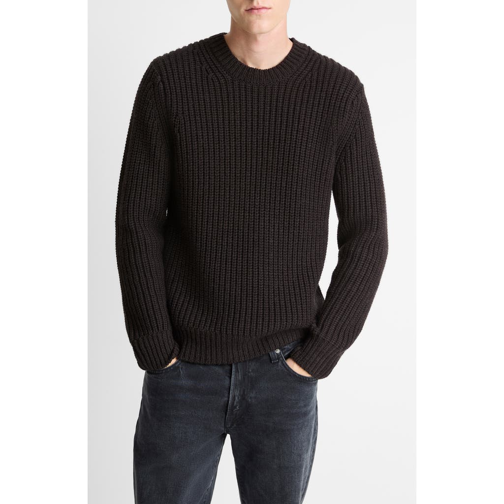 Vince Shaker Stitch Merino Wool Crewneck Sweater In Black