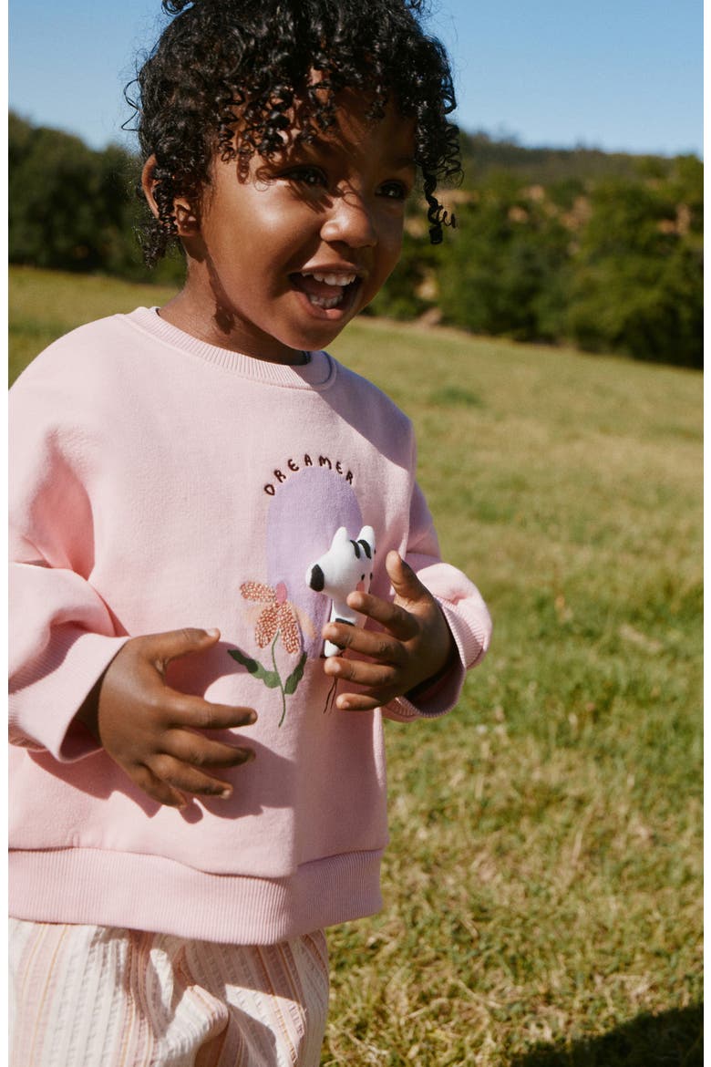 Kids' Zebra Sweatshirt & Stripe Shorts Set, Alternate, color, PINK