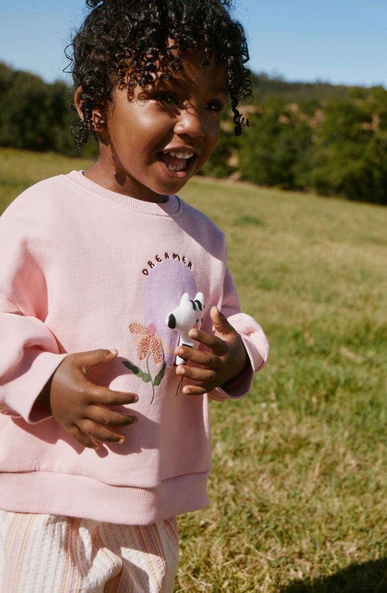 NEXT Kids' Zebra Sweatshirt & Stripe Shorts Set, Alternate, color, Pink