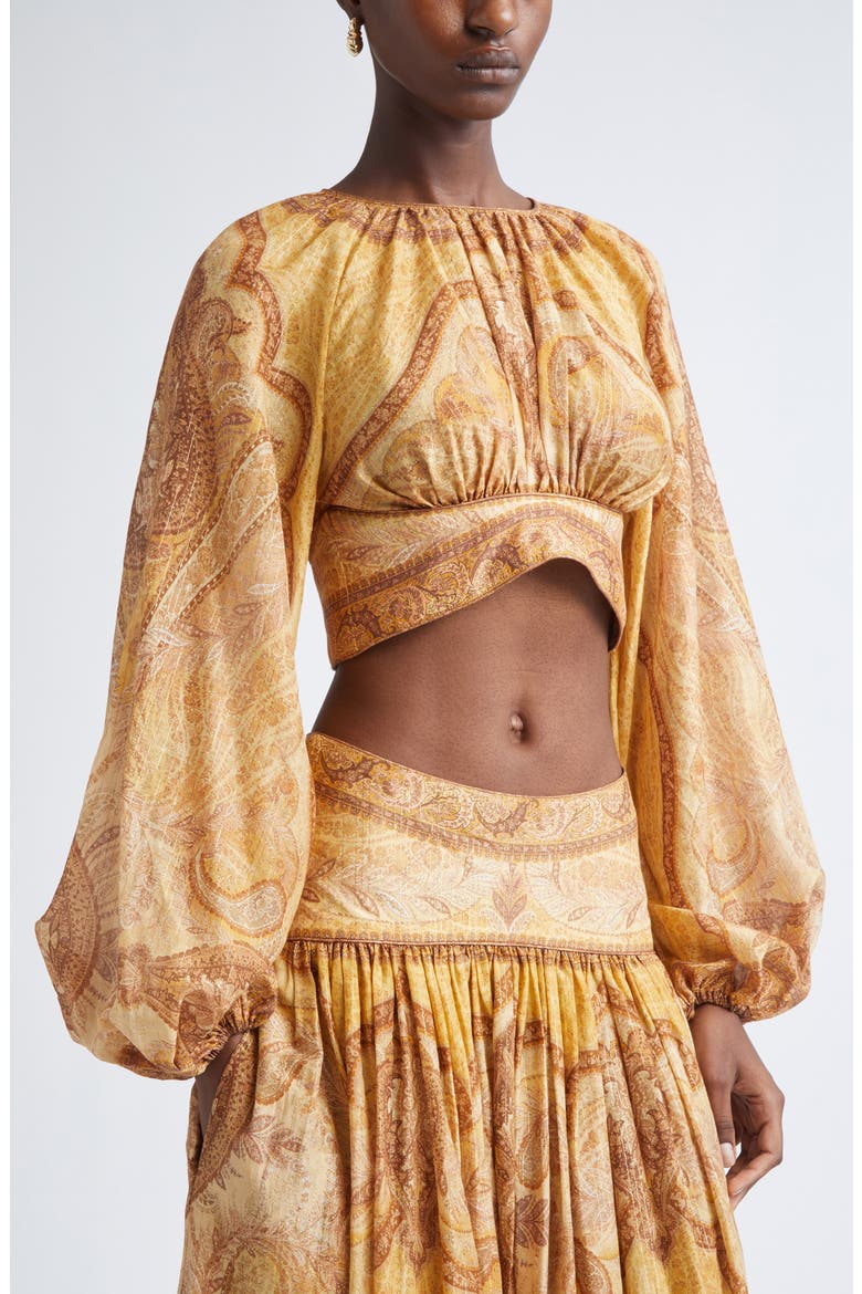Wanderlust Metallic Paisley Cotton & Silk Crop Top, Alternate, color, TAPESTRY MUSTARD MULTI
