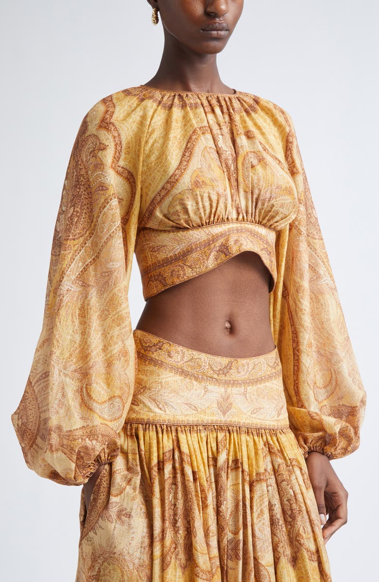 Zimmermann Wanderlust Metallic Paisley Cotton & Silk Crop Top, Alternate, color, Tapestry Mustard Multi