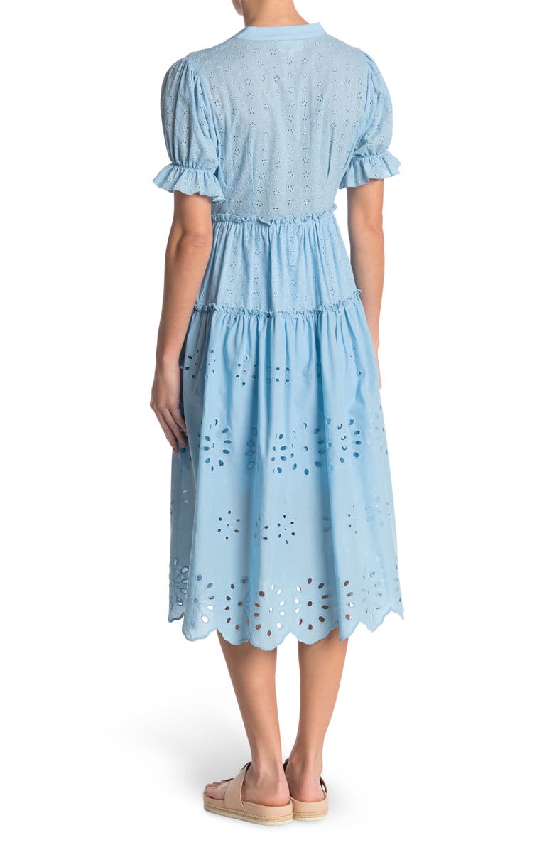 MELLODAY Short Sleeve Button Front Eyelet Midi Dress, Alternate, color,
